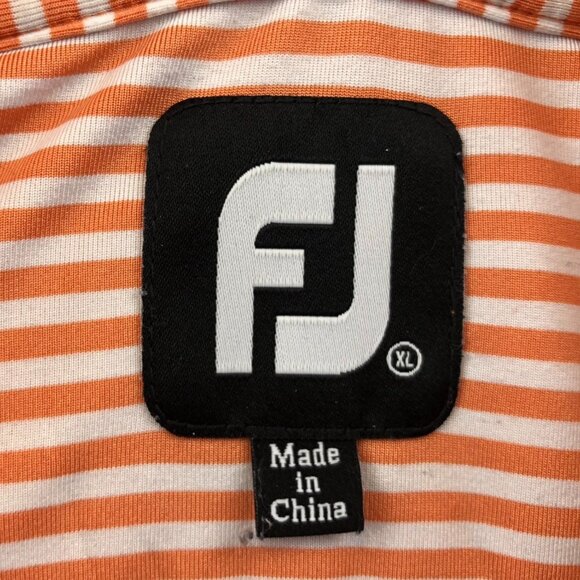 FootJoy Mens Polo Shirt XL Short Sleeve Casual Orange Striped Golf Performance - Picture 3 of 11